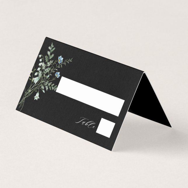 Schwarze Elegante Wildblume Hochzeit Platzkarte (Vorderseite)