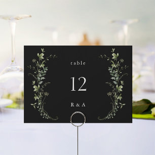 Schwarze elegante Wildblumen Hochzeit Tischnummer