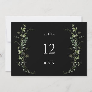 Schwarze elegante Wildblumen Hochzeitstisch Nummer Einladung