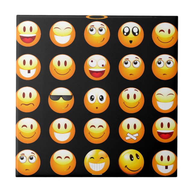 Schwarze Emojis Fliese (Vorderseite)