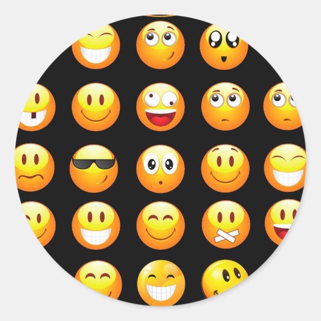Schwarze Emojis Runder Aufkleber (Vorderseite)