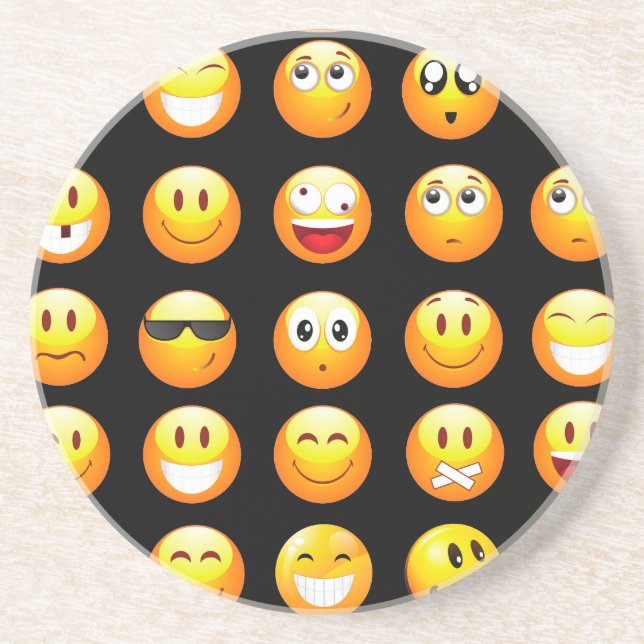 Schwarze Emojis Sandstein Untersetzer (Vorne)