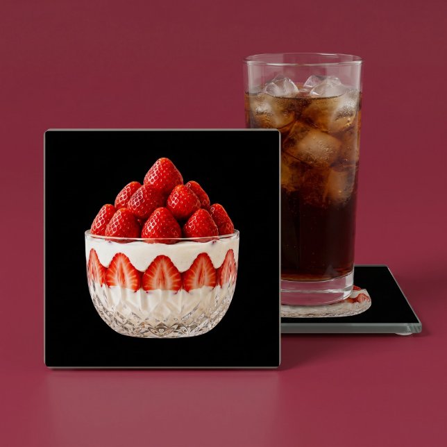 Schwarze Erdbeerdessert Glasuntersetzer (Von Creator hochgeladen)