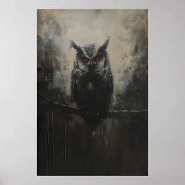 Schwarze Eule mit roten Augen auf einem Ast im Wal Poster
