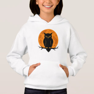 Schwarze Eule und Vollmond Halloween-Design Hoodie