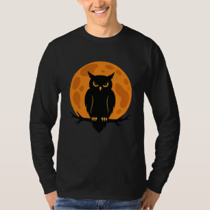 Schwarze Eule und Vollmond Halloween-Design T-Shirt