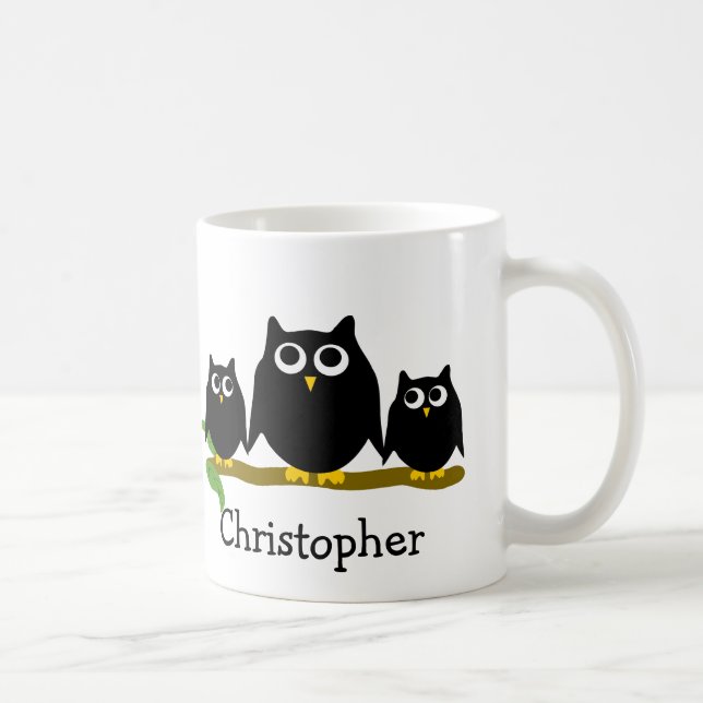 Schwarze Eulen Design Personalisiert Kaffeetasse (Rechts)