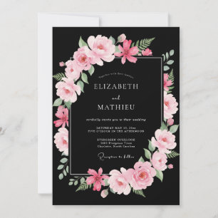Schwarze exquisite Rosenhochzeit Einladung