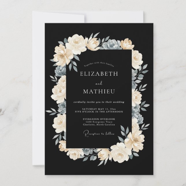 Schwarze exquisite Winterhochzeit Einladung (Vorderseite)
