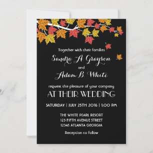 Schwarze fallende Ahornblätter Hochzeitseinladung Einladung