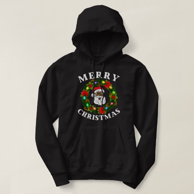 Schwarze Familie frohe Weihnachtskraut Afrikanisch Hoodie (Design vorne)