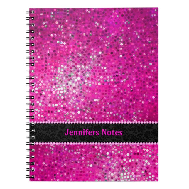 Schwarze Farbakzente des Glitzer (Hot Pink) Notizblock (Vorderseite)