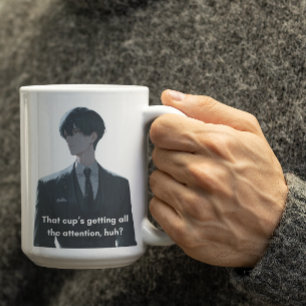 Schwarze Farbe Anime-Zeichen wird eifersüchtig Kaffeetasse