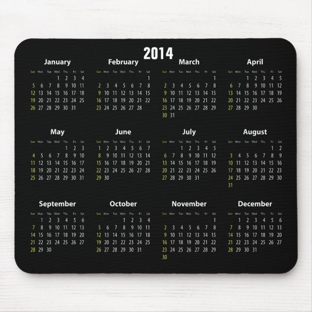 schwarze Farbe des Kalenders 2014 Mousepad (Vorne)