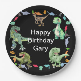 Schwarze Farbe Hintergrund Dinosaur Geburtstagspar Pappteller