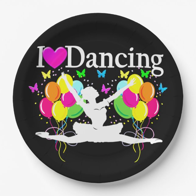 SCHWARZE FARBE I LIEBE TANZEN PARTY WAREN PAPPTELLER (Vorderseite)