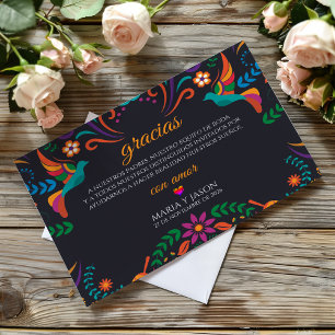 Schwarze farbenfrohe Blumen-Hochzeit Nuestra Boda Dankeskarte