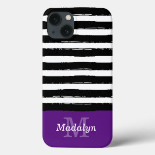 Schwarze Farbstreifen Muster mit Violett-Monogramm Case-Mate iPhone Hülle