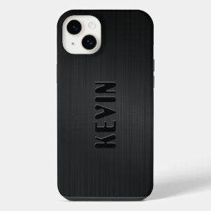 Schwarze Faserstofftextur-Monogramm iPhone 14 Plus Hülle