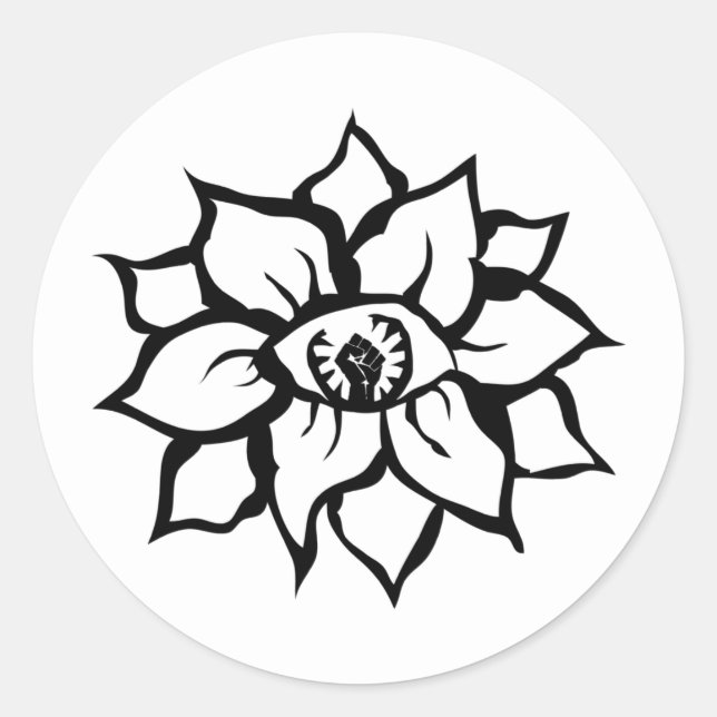 Schwarze Faust der Blume Runder Aufkleber (Vorderseite)