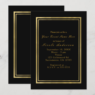 Schwarze & Faux-Folie Gold Chic Elegante Einladung