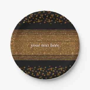 Schwarze Faux-Gold-Glitterpartyplatten mit Bürsten Pappteller