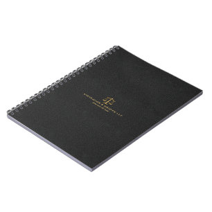 Schwarze Faux-Leder-Textur & Goldene Justizwaage Notizblock