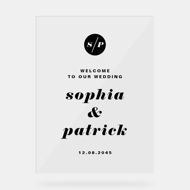 Schwarze, feine italienische Typografie Hochzeit W Acrylschild (Vorderseite)