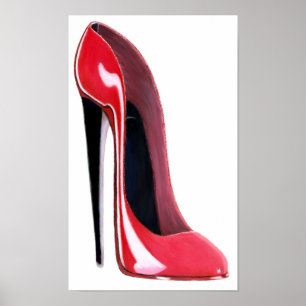 Schwarze Fersen-roter Stilett-Schuh-Druck Poster
