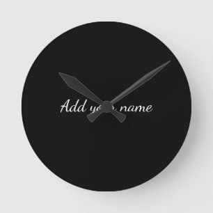 Schwarze feste Hinzufügen Name Text Nachricht hier Runde Wanduhr