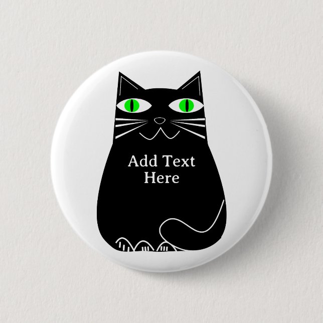 Schwarze Fett-Katze mit einem benutzerdefinierten, Button (Vorderseite)