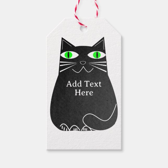 Schwarze Fett-Katze mit einem benutzerdefinierten, Geschenkanhänger (Vorderseite)