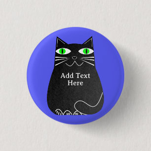 Schwarze Fett-Katze mit grünen Augen, benutzerdefi Button