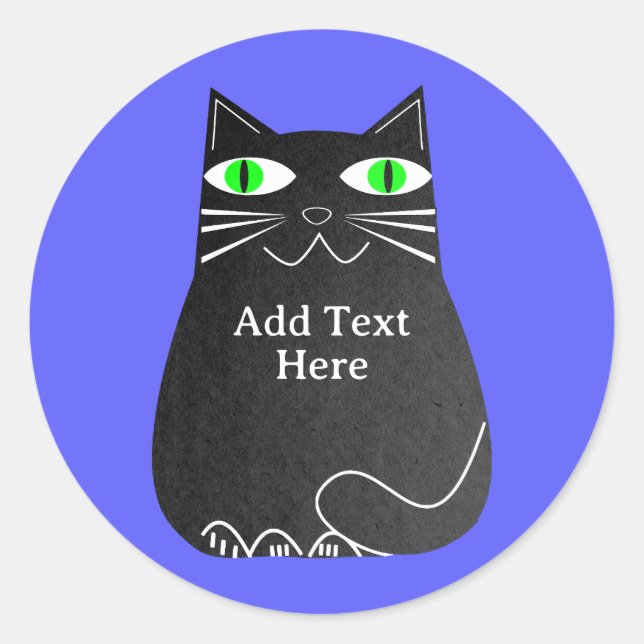 Schwarze Fett-Katze mit grünen Augen, benutzerdefi Runder Aufkleber (Vorderseite)
