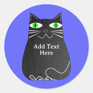 Schwarze Fett-Katze mit grünen Augen, benutzerdefi Runder Aufkleber