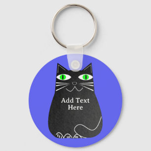Schwarze Fett-Katze mit grünen Augen, benutzerdefi Schlüsselanhänger