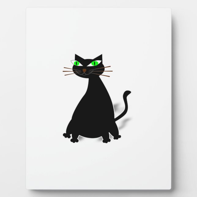 Schwarze Fett-Katze mit grünen Augen Fotoplatte (Vorderseite)