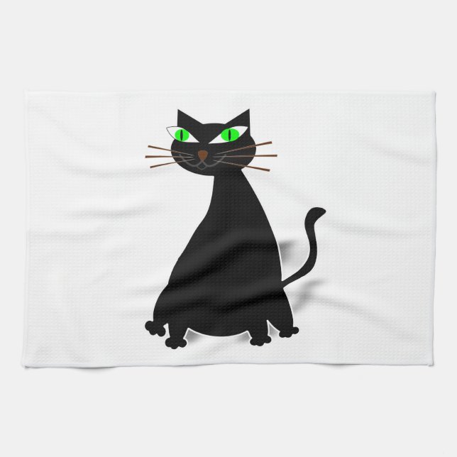 Schwarze Fett-Katze mit grünen Augen Handtuch (Horizontal)