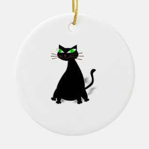 Schwarze Fett-Katze mit grünen Augen Keramik Ornament