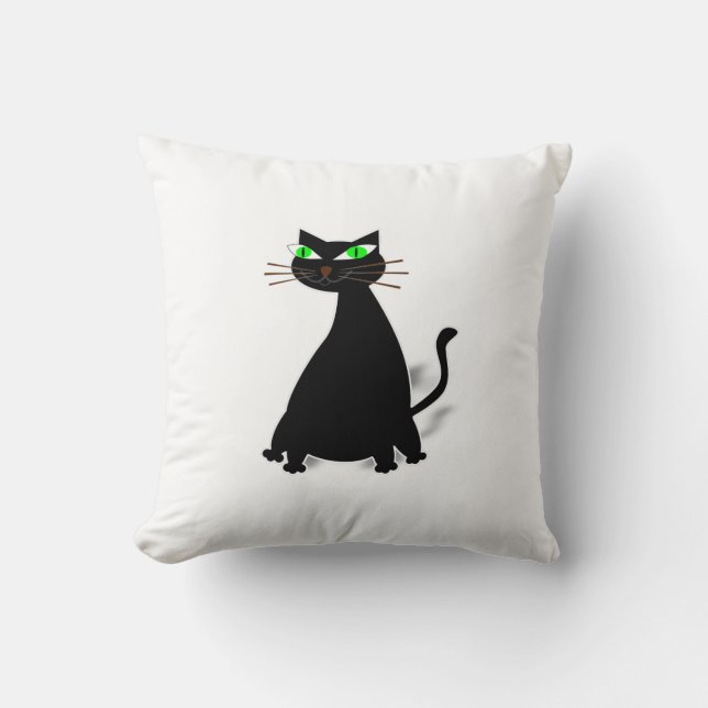 Schwarze Fett-Katze mit grünen Augen Kissen (Vorderseite)