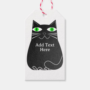 Schwarze fette Katze mit grünen Augen, benutzerdef Geschenkanhänger