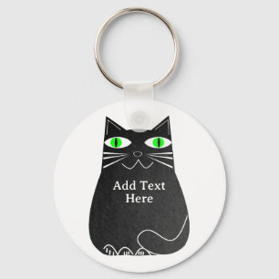 Schwarze fette Katze mit grünen Augen, benutzerdef Schlüsselanhänger
