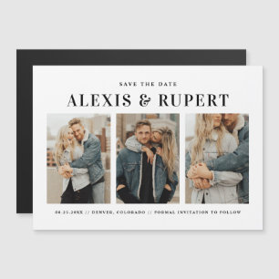 Schwarze fette Typografie Drei-Foto-Save-the-Date- Magneteinladung