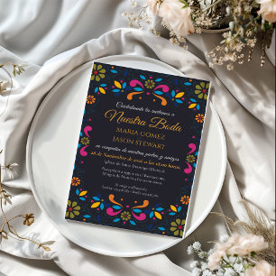 Schwarze Fiesta Farbige Blumenhochzeit Spanische H Einladung