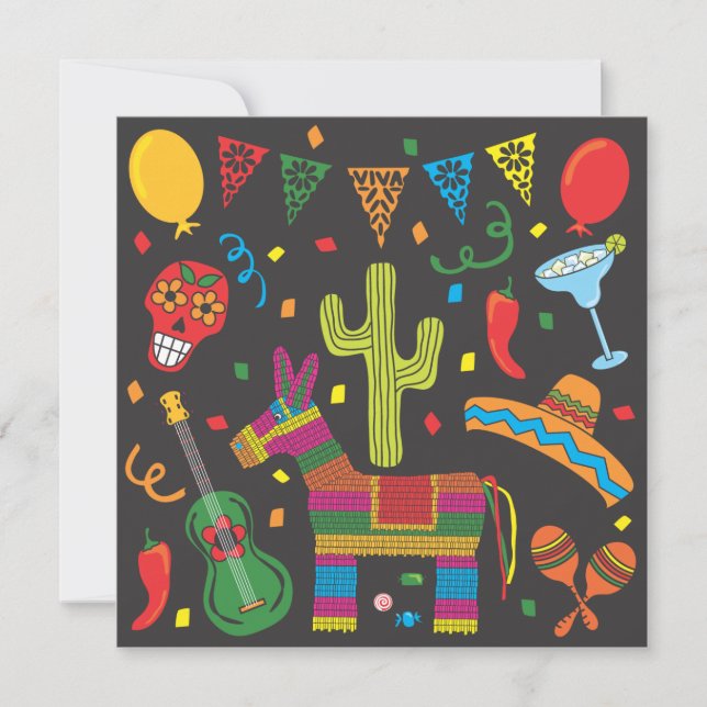 Schwarze Fiesta-Party Einladung Cinco Des Mayo (Vorderseite)