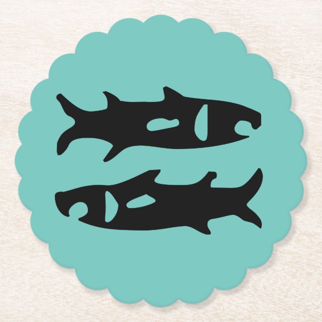 Schwarze Fischhaie entwerfen Aquamarine Pisces zod Untersetzer (Vorderseite)
