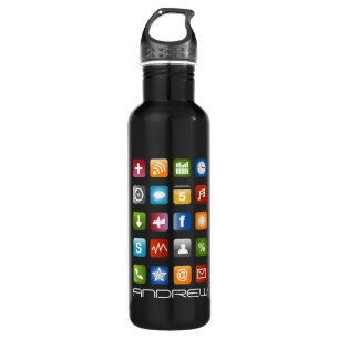 Schwarze Flasche mit farbigem App Icon Edelstahlflasche
