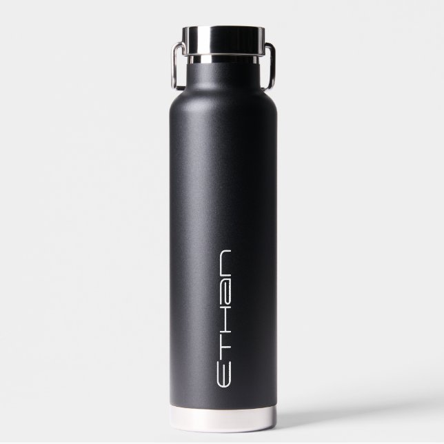 Schwarze Flasche personalisiert mit deinem Namen. (Vorne)