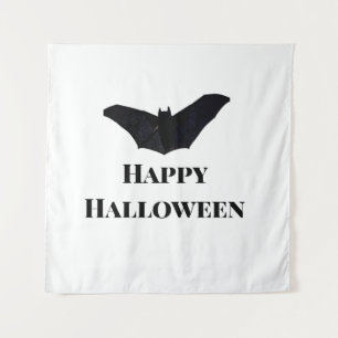 Schwarze Fledermaus frohes Halloween Namenstext He Wandteppich