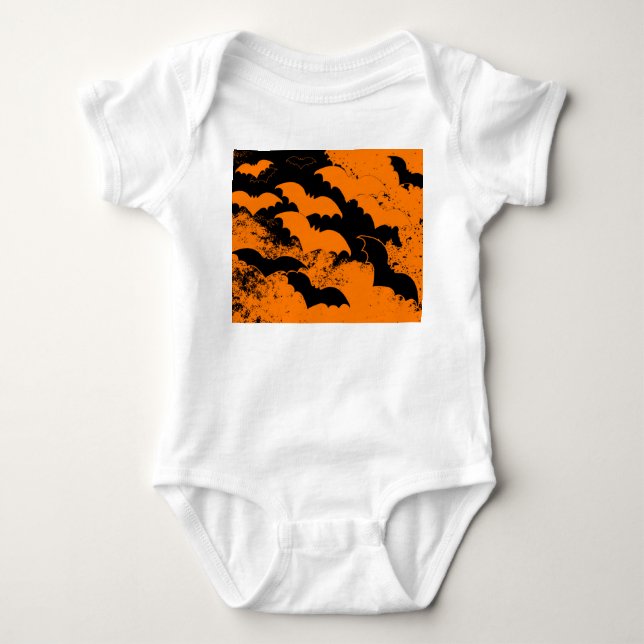 Schwarze Fledermäuse im Flugorange Baby Strampler (Vorderseite)